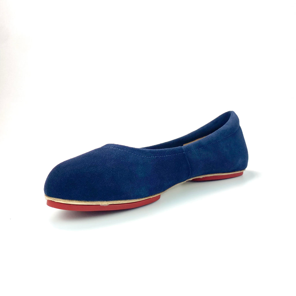 Navy Blue Majesty Velvet Whisper Sahach Ballet Flats